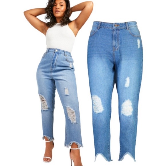 Boohoo Ripped Distressed High Waist Mom Jean Size 14 - Picture 1 of 16